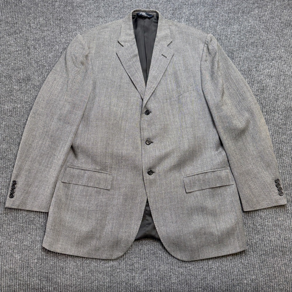 VTG Polo Ralph Lauren Blazer Mens 46L Gray‎ Silk Three Button Jacket Italy Made